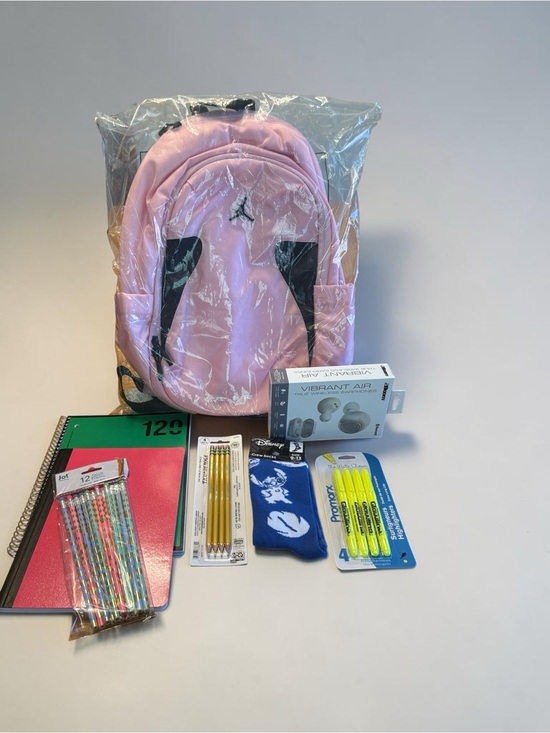 Jordan Other - Jordan Pink Backpack with Black Logo Accents with school supplies